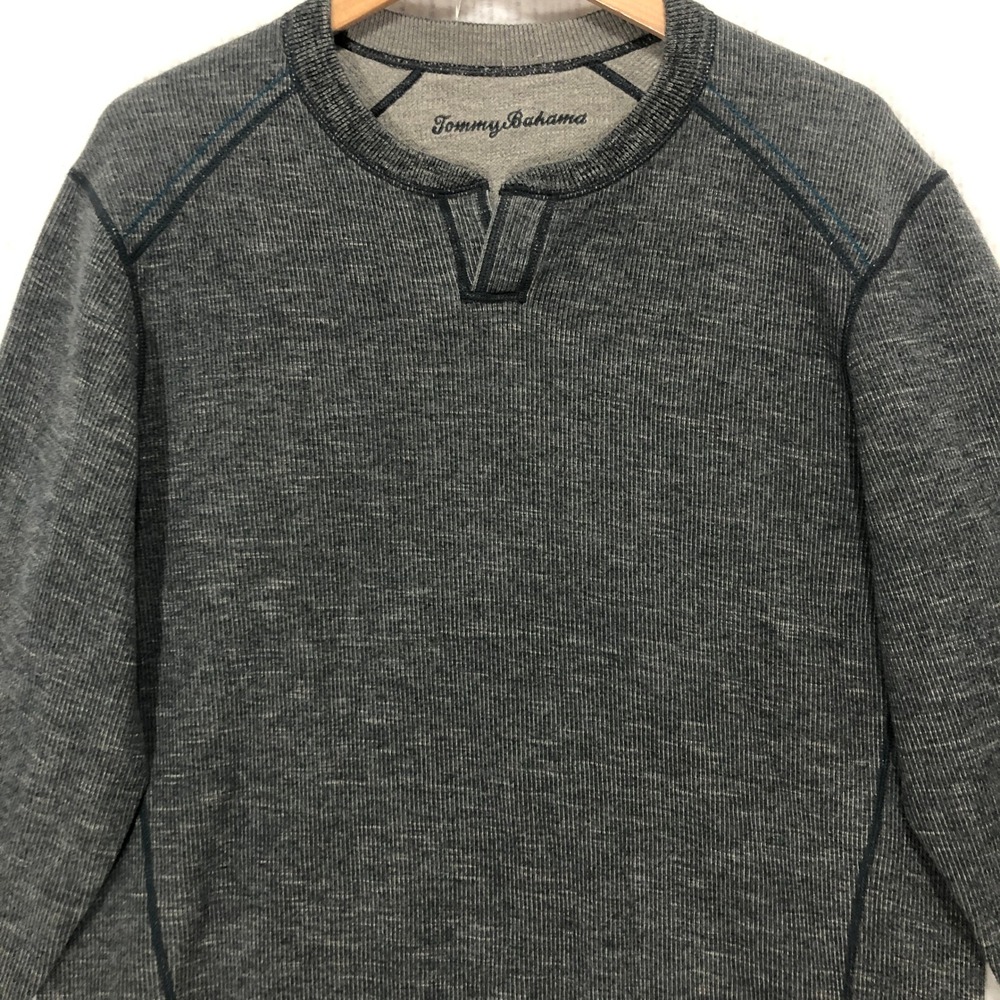 Tommy Bahama Mens Grey Cotton Tencel Notch Neck Sweatshirt Pullover L